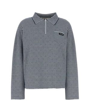 Miu Miu Stripes Shirt Collar Polo - Gray