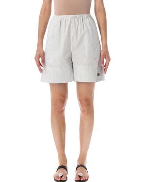 By Malene Birger Striped Cotton Shorts With Elastic Waistband - Gray