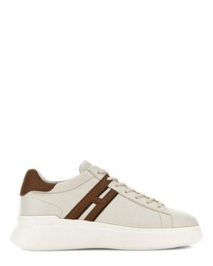 Hogan H580 Exposed-Grained Leather Sneakers - White