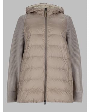 Brunello Cucinelli Nylon Puffer Jacket With Sweater Sleeve - Brown