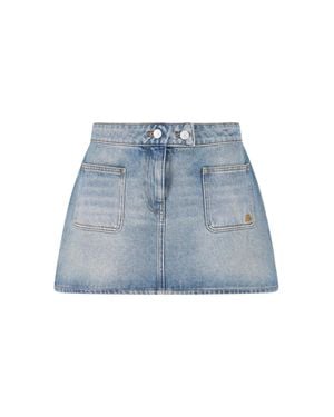 Courreges Low-Rise Embroidered Mini Denim Skirt - Blue