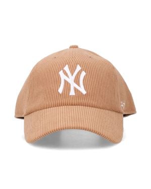 47 HAT Corduroy Baseball Cap With Embroidered Logo - Natural