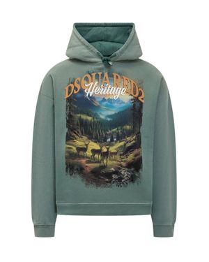 DSquared² Heritage Print Hooded Sweatshirt - Green