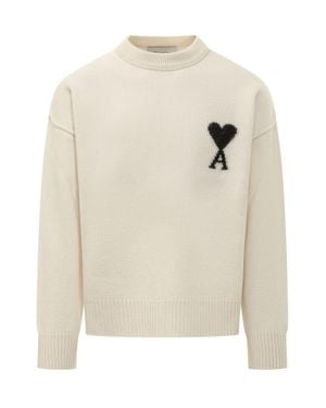 Ami Paris Co-Heart Crewneck Sweater - White