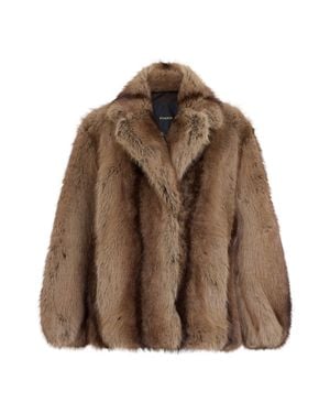 Pinko Faux Fur Oversized Jacket With Wide Collar - Brown