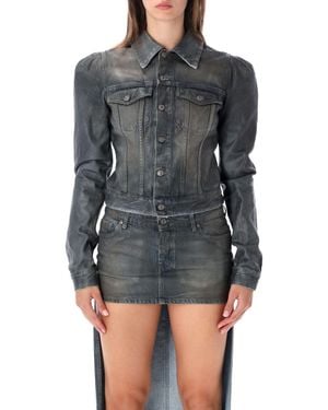 7 For All Mankind Fitted Denim Jacket With Puff Shoulders - Gray