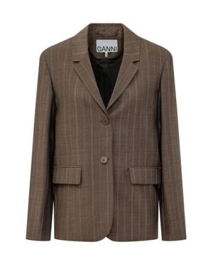 Ganni Striped Blazer - Brown