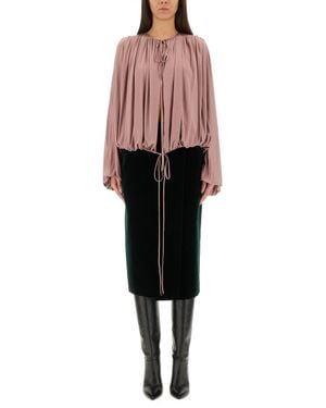 Saint Laurent Drawstring Gathered-Shoulder Blouse - Pink