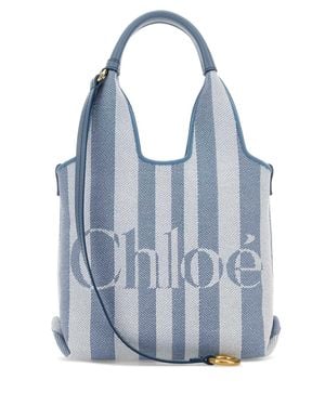 Chloé Embroidered Striped Canvas Shoulder Bag - Blue
