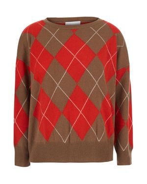 SOLOCASCMIR Tech Fabric Argyle Sweater With Round Neck And Long Sleeves - Red