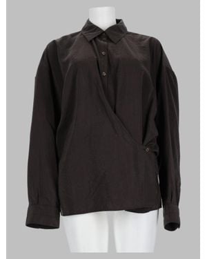 Lemaire Draped Wrap-Front Silk Shirt - Black