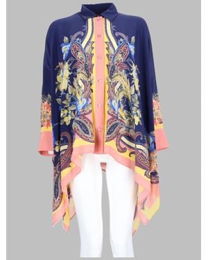 Etro Silk Printed Asymmetric Button-Front Shirt - Blue