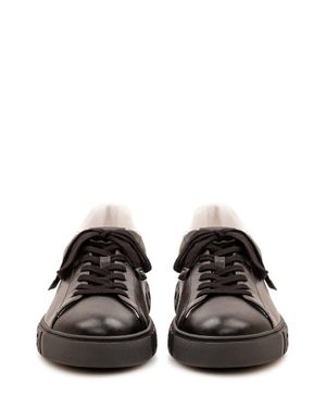 Versace Mixed-Material Designer Sneakers With Textured Detail - Black
