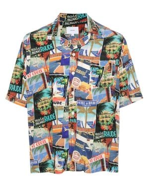 Rhude Postcard Mini Silk Shirt For - Blue