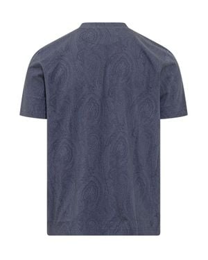 Etro Giro Neck Mini T-Shirt With Artistic Print - Blue
