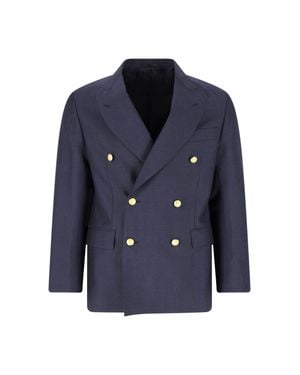 Kaptain Sunshine Double-Breasted Wool Blend Blazer - Blue