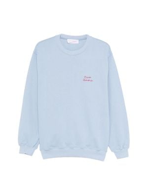Giada Benincasa Embroidered Tailoring Round Neck Long Sleeve Sweater - Blue