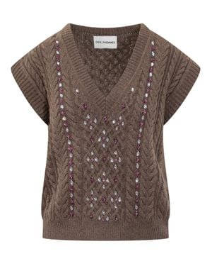 Des Phemmes Elegant Embellished Gilet Vest - Brown