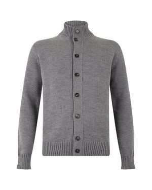 Slowear High-Neck Wool Cardigan With Button Front - Gray