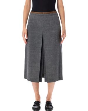 Prada Tailored Wool Midi Skirt With Front Slit - Gray