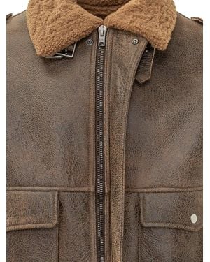 DFOUR® Soft-Collar Leather Bomber Jacket - Brown