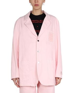 Raf Simons Logo Patch Notched Lapel Jacket For - Pink