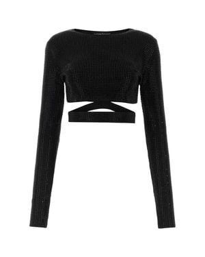 ANDREA ADAMO Embellished Viscose Blend Top - Black