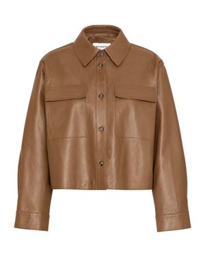 Max Mara Leather Shirt Jacket With Patch Pockets - Brown