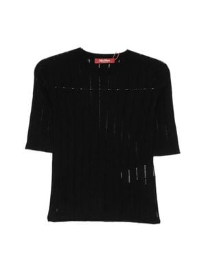 Max Mara Wool & Silk Crewneck Sweater With Ribbed Edges - Black