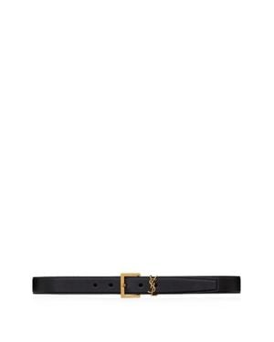 Saint Laurent Cassandre Leather Belt With Metal Buckle - White