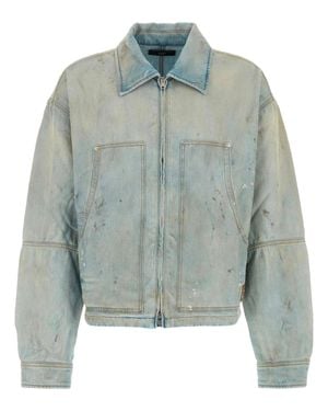 Amiri Distressed Cotton Zip-Front Shirt Jacket With Spread Collar And Adjustable Side Tabs - Blue