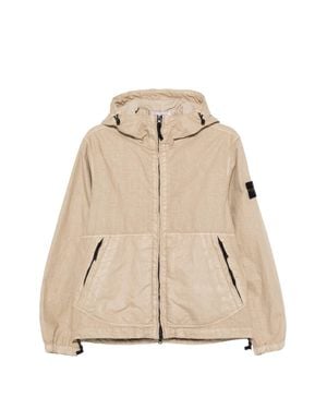 Stone Island Lined Hooded Jacket With Fixed Drawcord - Natural