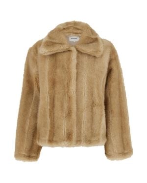 Apparis Elis Shaved Mink Faux Fur Jacket With Scarf Collar And Hook-Front Closure - Natural