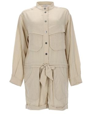 Isabel Marant Solid Mandarin Collar Jumpsuit - Natural