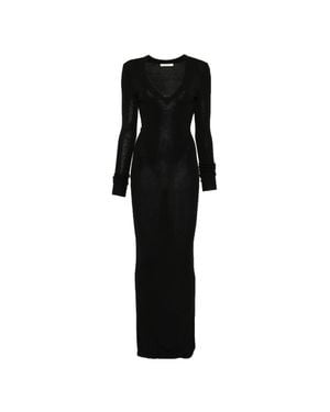 Entire studios Long-Sleeved Midi Dress With V-Neck - Black