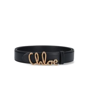 Chloé Calf Leather Belt With Brass Buckle - Black