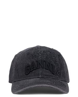 Ganni Cap With Visor With Embroidery - Black