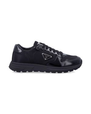 Prada Technical Nylon And Calf Leather Lace-Up Sneakers With Enamel Triangle Logo - Blue