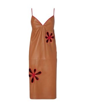 Fendi Elegant Leather Mini Dress With Cut-Outs And Ajour Motif - Brown
