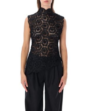 OperaSPORT Sleeveless Sheer Floral Lace Top - Black