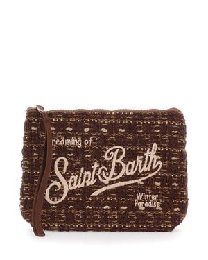 MC2 Saint Barth Aline Tweed Tech Fabric Mini Pouch Handbag With Zip Closure - Brown