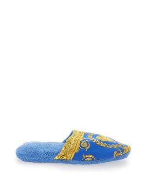 Versace Baroque Print Fabric Slippers With Accents - Blue