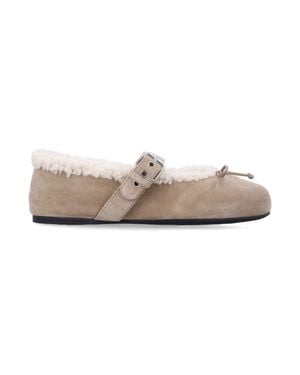 Miu Miu Suede Shearling Ballerinas - White