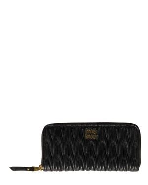 Miu Miu Quilted Leather Large Wallet With Coin Zip Pocket And Metallic Logo - White