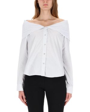 Our Legacy Off-Shoulder Cotton Shirt With Wide Collar - White
