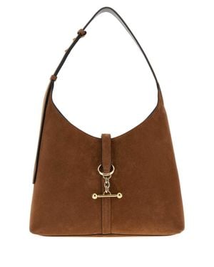 Strathberry Suede Kite Shoulder Handbag With Golden Metal Hardware - Brown