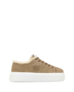 Miu Miu Suede Platform Sneaker With 5 Cm Heel And Shearling Lining - Multicolor
