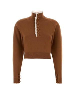 Chloé Lace-Trim Button-Up Sweater - Brown
