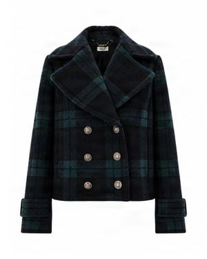 Liu Jo Plaid Double-Breasted Pea Coat - Black