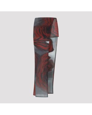 Jean Paul Gaultier Blurry Roses Asymmetric Midi Skirt - Brown
